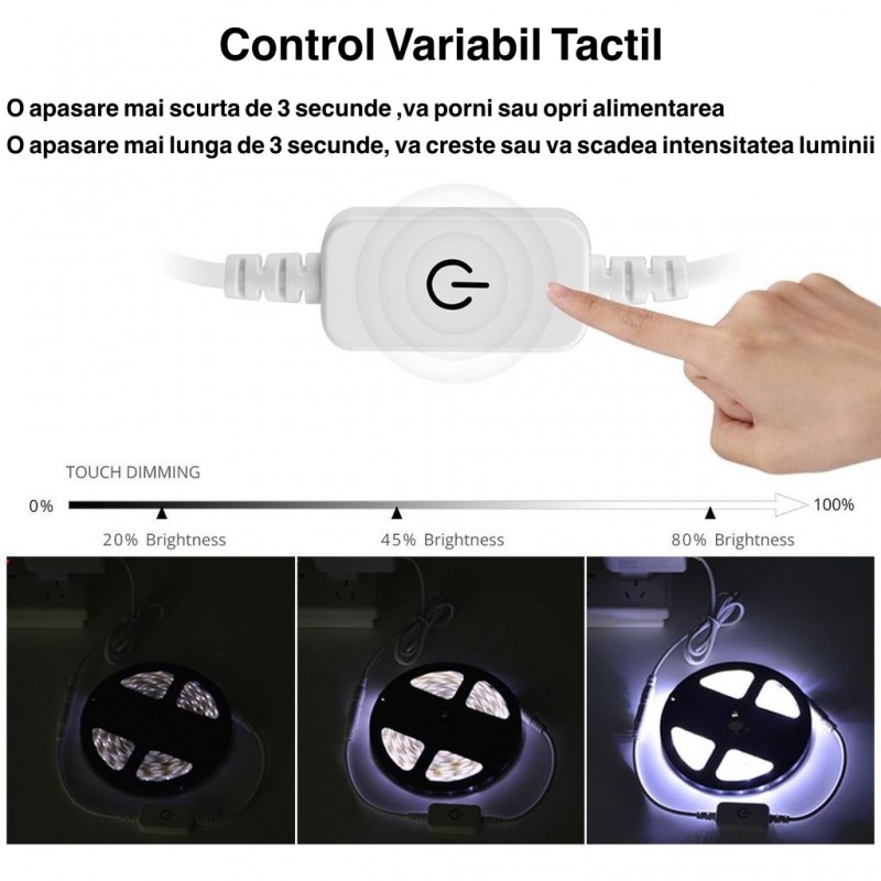 Variator tactil Banda Led cu mufe DC 2,1