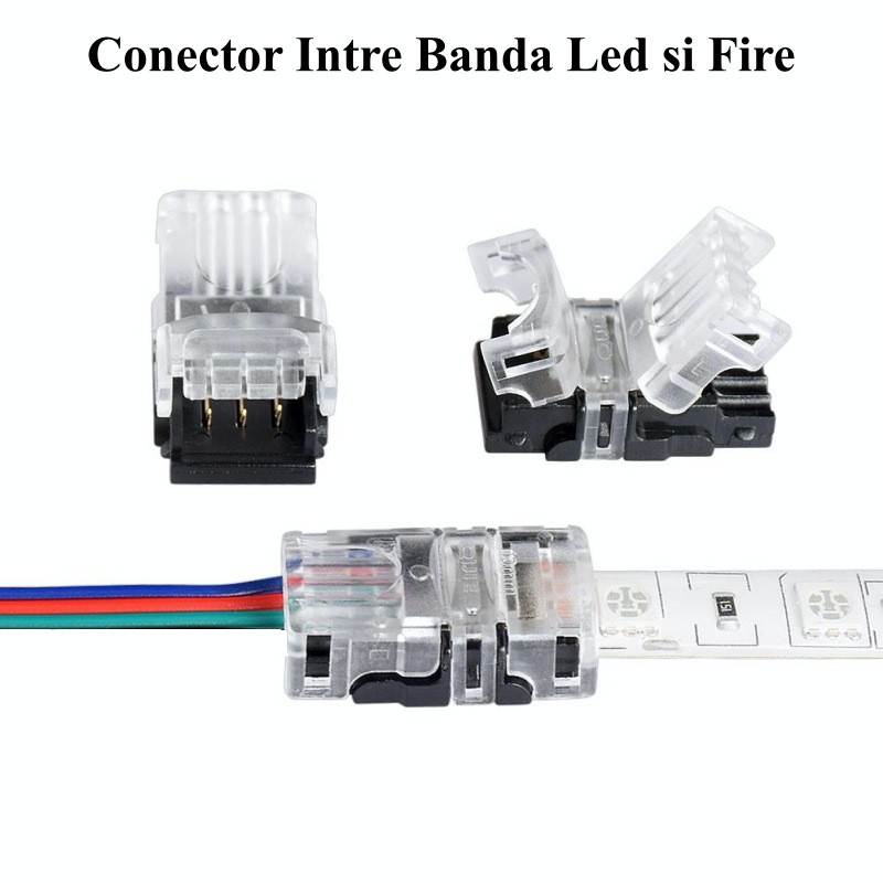 Conector banda led normala si RGB 10mm 3 pini 3 fire