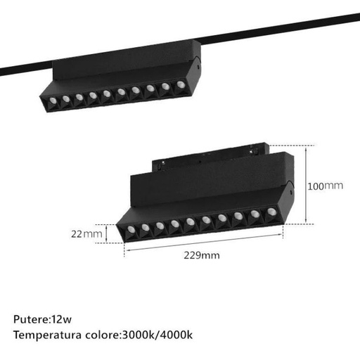 [MG1002-12W-PLIABILBK3000K] Proiector Sina Magnetica 12W reglabil, MultiLed, Negru (3000K)