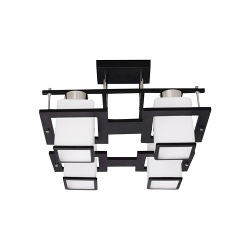 Lustra tip Led model Clasic Cu Lemn, Abajur Patrat, Dulie E27, Max 4X40W, Cod: S088/4