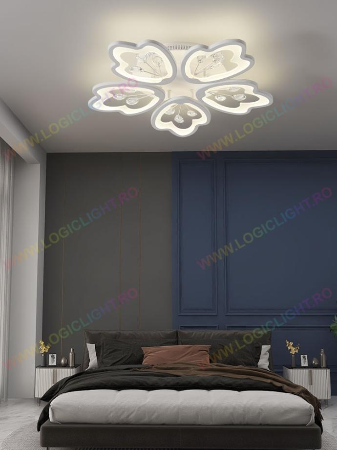 Lustra tip Led Spring Flower, Cu 5 Brate Si Telecomanda, Trei modalitati de iluminare 3000K/4000K/6500K, 140W