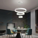 Lustra tip Led, Atarnata, Doua Cercuri, Alba, 3 Nivele De Iluminat,  Cu Telecomanda, Trei modalitati de iluminare 3000K/4000K/6500K, 208W