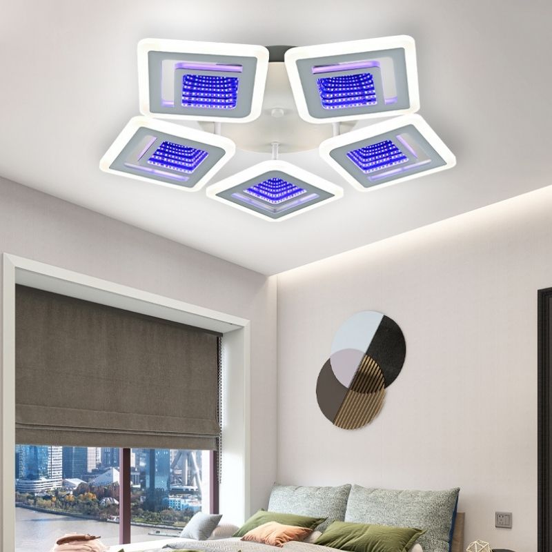 Lustra tip Led Endless Square Ice, 5 Brate, Telecomanda, 150W, Lumina Calda, Rece si Neutra si Albastru