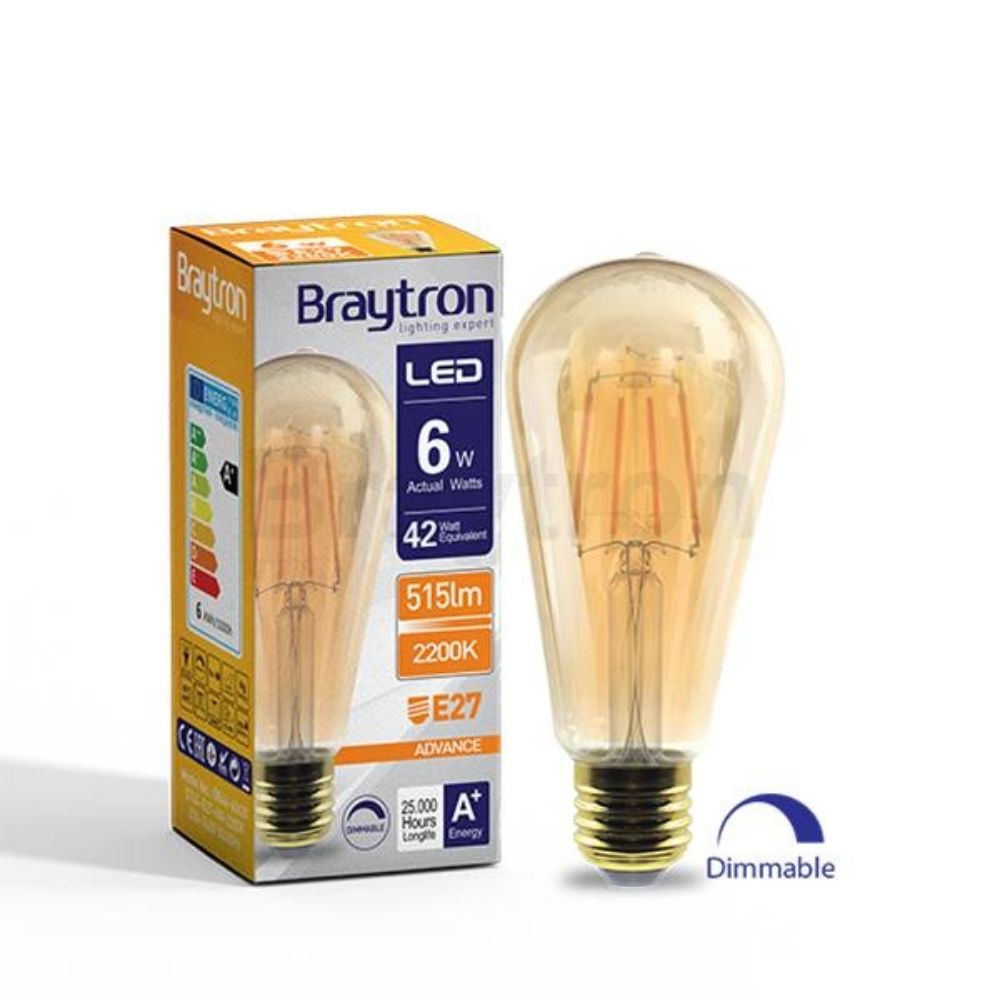 Bec Cu Led de tip Filament ST64 6W Dimabil E27 2200K