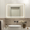 Oglinda Baie Led, moderna Vichi, 80x60cm, cu Dezaburire, Buton Tactil, Easy Touch si Rama Auriu Antichizat