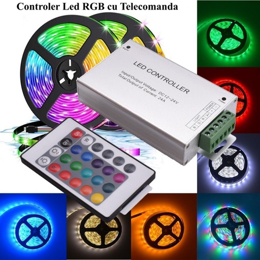 [ALX-18A092] Controller Banda Led RGB 12-24V 24A, telecomanda 24 taste