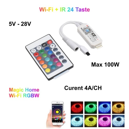 [ALX-18A126] Controller Banda Led RGBW, Smart Magic cu telecomanda 24 taste si QR 