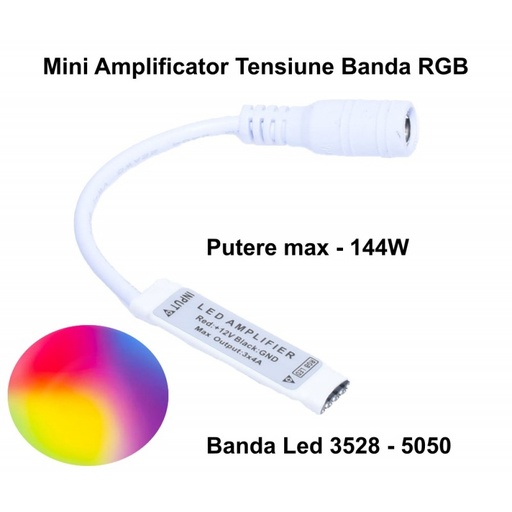 [ALX-18A100] Mini amplificator Banda Led RGB cu mufa DC