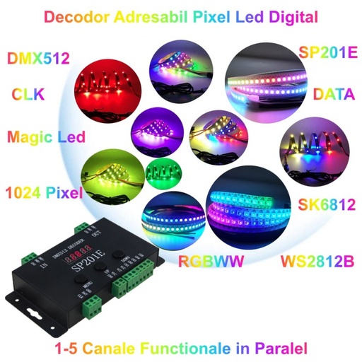 [ALX-18A114] Controller Banda Led DMX 512 Adresabil Pixel Led SP201E