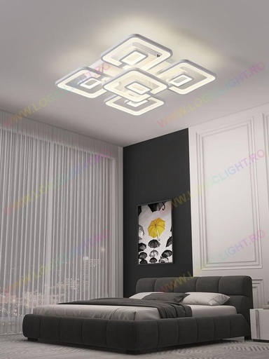 [6542 / 4+1WH] Lustra tip Led White Square, Cu 4+1 Brate Si Telecomanda, Trei modalitati de iluminare 3000K/4000K/6500K, 270W