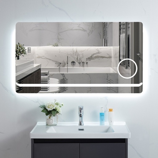 [SMK-J25] Oglinda Baie Led, moderna Tasi, 90X60cm, cu Dezaburire, Buton Tactil si Oglinda cu Lupa Cosmetica